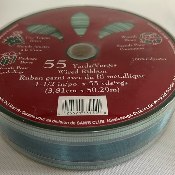 Bundle of 3 Rolls of Wired Ribbon Turquoise/ Pale Green / White / Silver - Picture 5 of 9